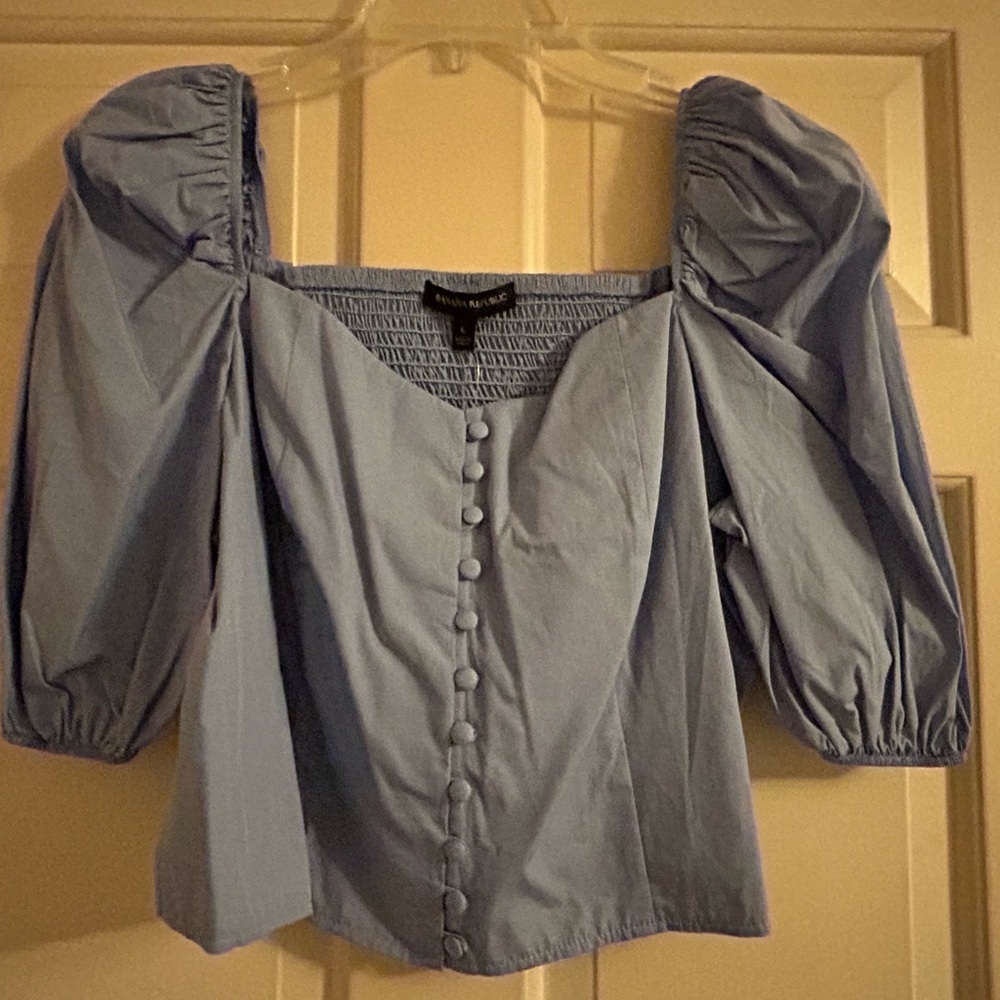 Banana Republic Blue Puff Sleeve Blouse